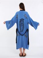 Leopar Kuşaklı Kimono Mavi