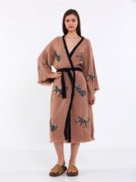 Leopard Kurzer Kimono mit Gürtel Rose Dry