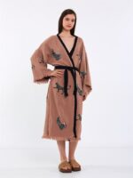 Leopard Kurzer Kimono mit Gürtel Rose Dry