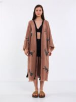 Leopard Kurzer Kimono mit Gürtel Rose Dry