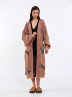Leopard Kurzer Kimono mit Gürtel Rose Dry