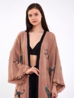 Leopard Kurzer Kimono mit Gürtel Rose Dry