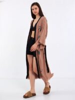 Leopard Kurzer Kimono mit Gürtel Rose Dry