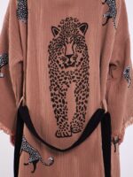 Leopard Kurzer Kimono mit Gürtel Rose Dry