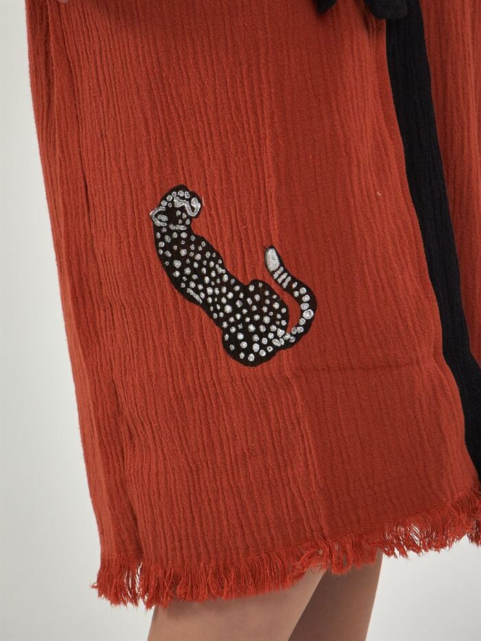 Leopar Kuşaklı Kısa Kimono Kiremit Leopar Kuşaklı Kısa Kimono Kiremit