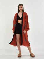 Leopar Kuşaklı Kısa Kimono Kiremit