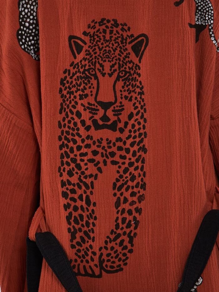 Leopar Kuşaklı Kısa Kimono Kiremit Leopar Kuşaklı Kısa Kimono Kiremit
