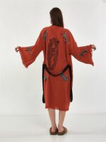 Leopar Kuşaklı Kısa Kimono Kiremit