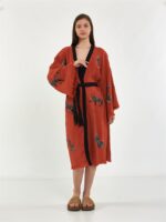 Leopar Kuşaklı Kısa Kimono Kiremit