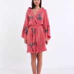 Leopar Pudra Pembe Kısa Kimono