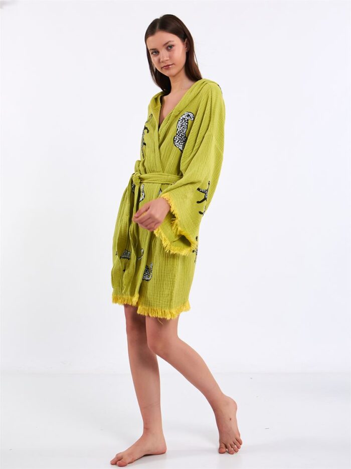 Leopard Ölgrün Kurzer Kimono Leopard Ölgrün Kurzer Kimono