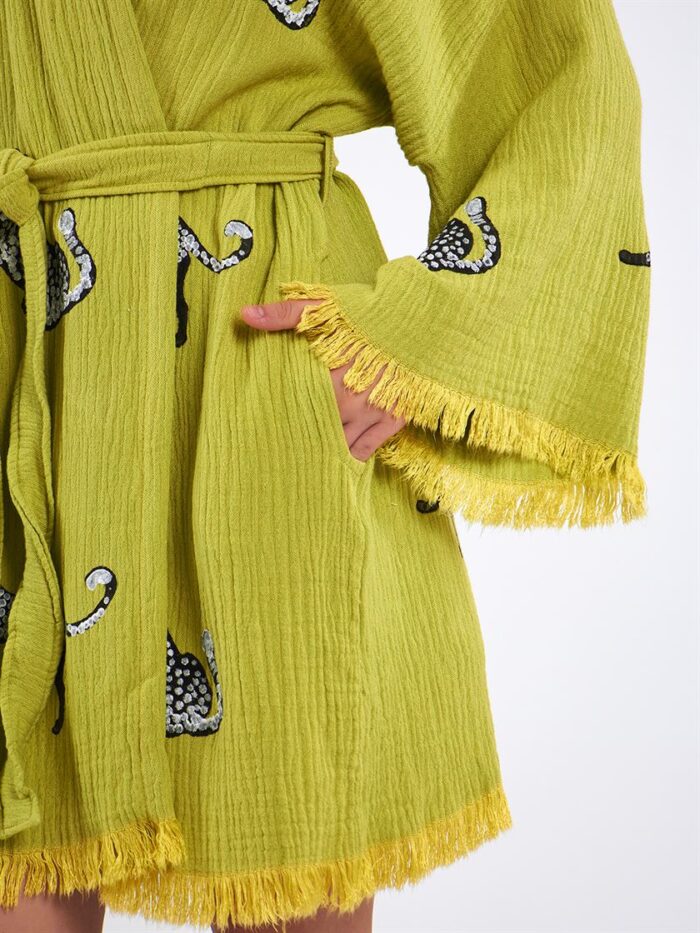 Leopard Ölgrün Kurzer Kimono Leopard Ölgrün Kurzer Kimono