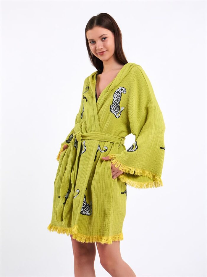 Leopard Ölgrün Kurzer Kimono Leopard Ölgrün Kurzer Kimono