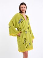 Leopard Ölgrün Kurzer Kimono