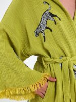 Leopard Ölgrün Kurzer Kimono