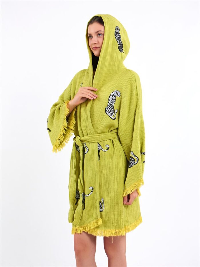 Leopard Ölgrün Kurzer Kimono Leopard Ölgrün Kurzer Kimono