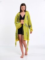 Leopard Ölgrün Kurzer Kimono