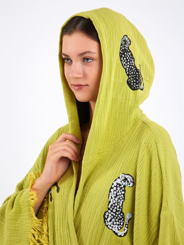 Leopard Ölgrün Kurzer Kimono Leopard Ölgrün Kurzer Kimono