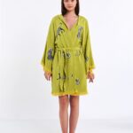 Leopard Ölgrün Kurzer Kimono