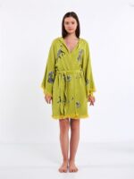 Leopard Ölgrün Kurzer Kimono