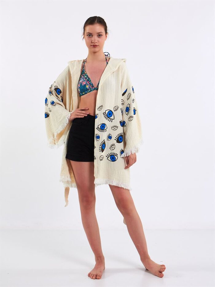 Little Blue Eyes Kurzer Kimono mit Kapuze Little Blue Eyes Kurzer Kimono mit Kapuze