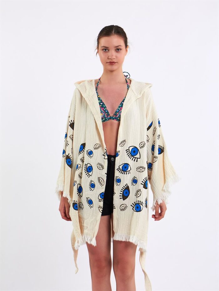 Little Blue Eyes Kurzer Kimono mit Kapuze Little Blue Eyes Kurzer Kimono mit Kapuze