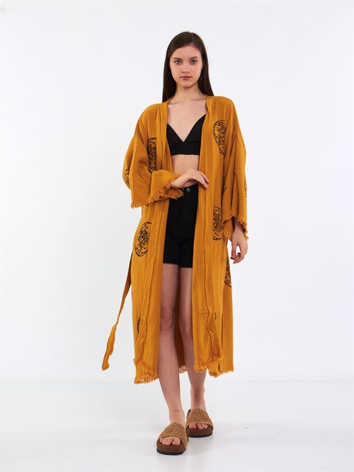 Lunar Kuşaklı Kimono Hardal