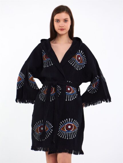 كيمونو قصير برتقالي اللون أسود