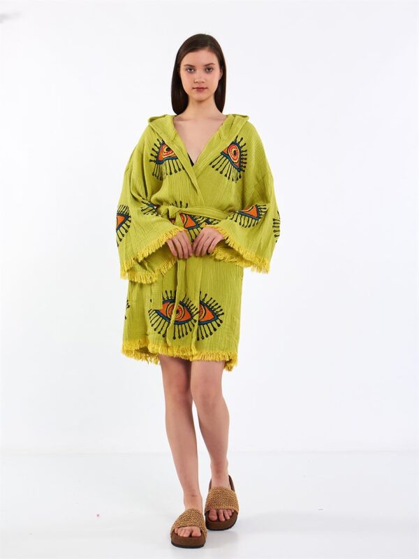 Orange Eye Short Kimono Oil Green