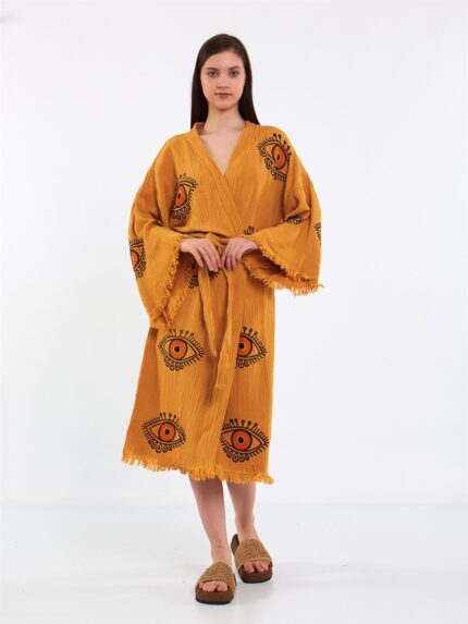 Orange Eye Kuşaklı Kimono Hardal