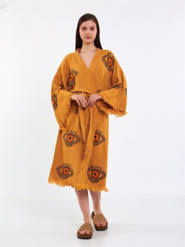 Orange Eye Belted Kimono Mustard