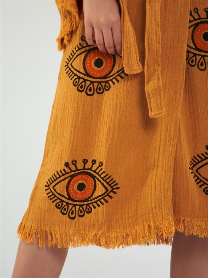 Orange Eye Kuşaklı Kimono Hardal