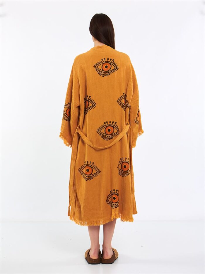 Orange Eye Kuşaklı Kimono Hardal