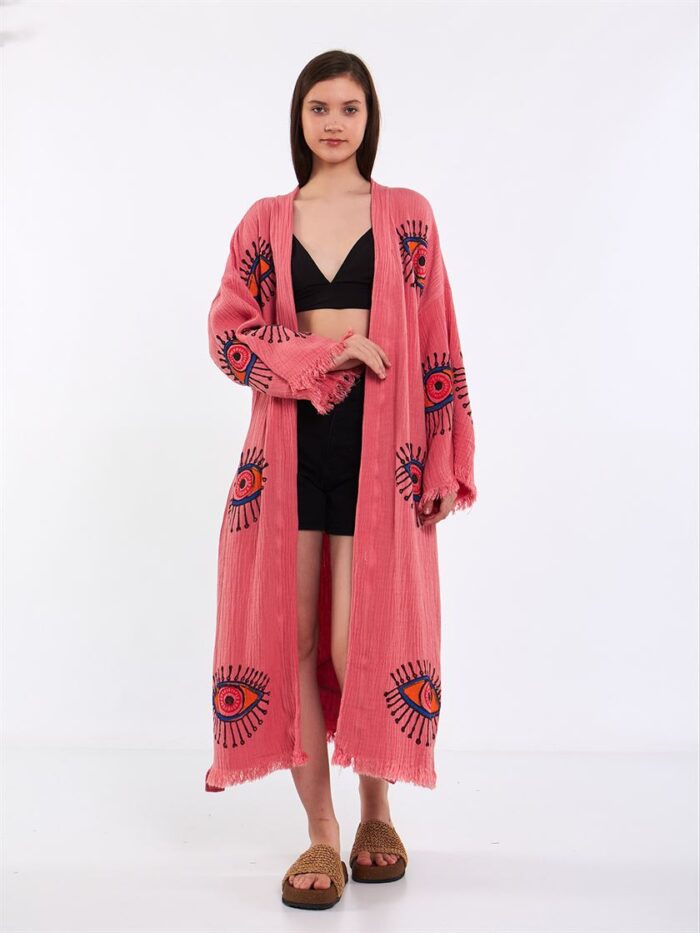 كيمونو بحزام برتقالي اللون وردي