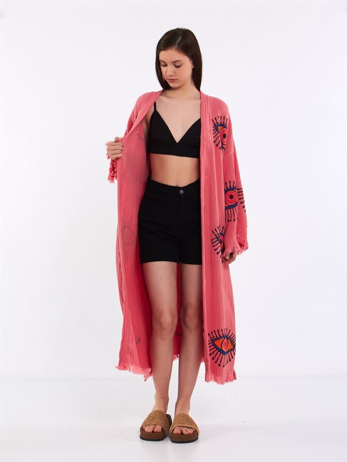 كيمونو بحزام برتقالي اللون وردي