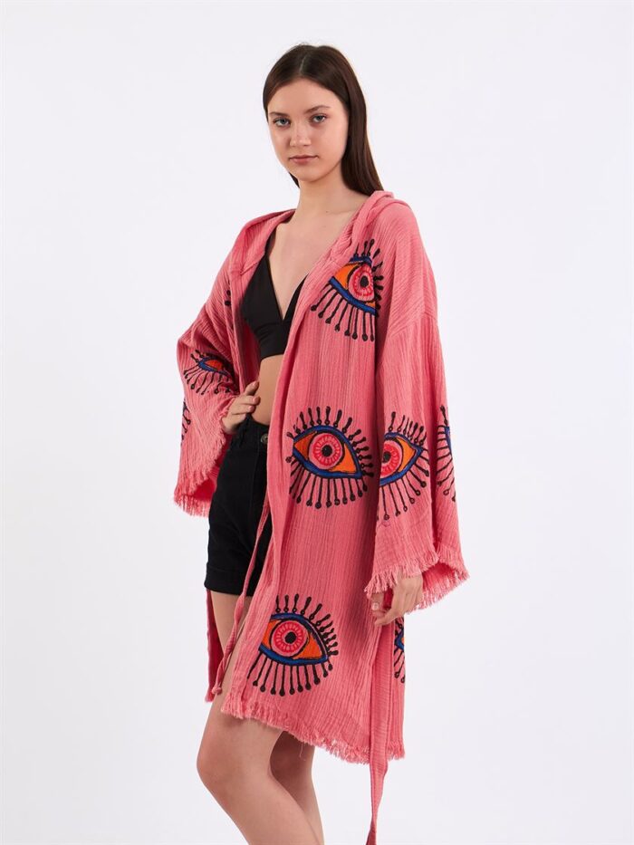 Orangefarbene Augen Korallen Kimono Orangefarbene Augen Korallen Kimono