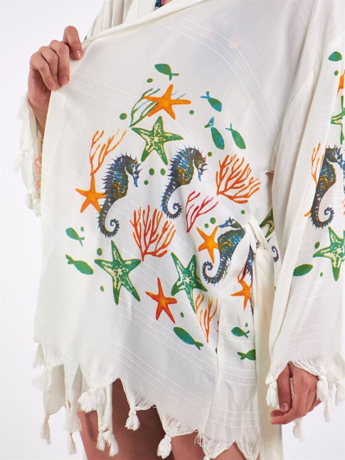 Sea Life Kapşonlu Kısa Pareo