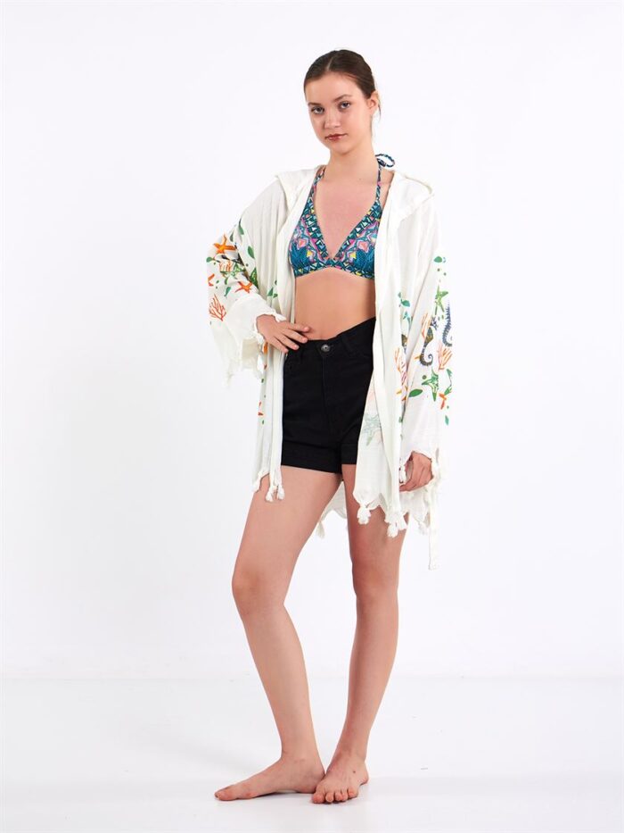 Sea Life Kapşonlu Kısa Pareo