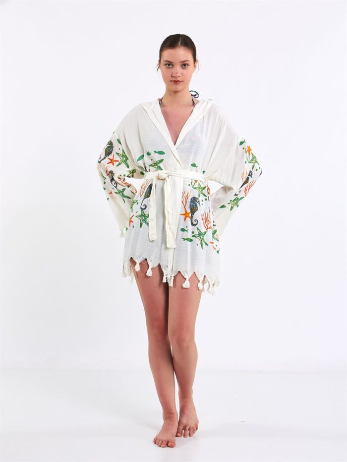 Sea Life Kapşonlu Kısa Pareo