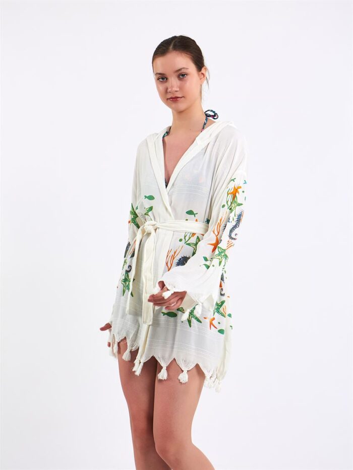 Sea Life Kapşonlu Kısa Pareo