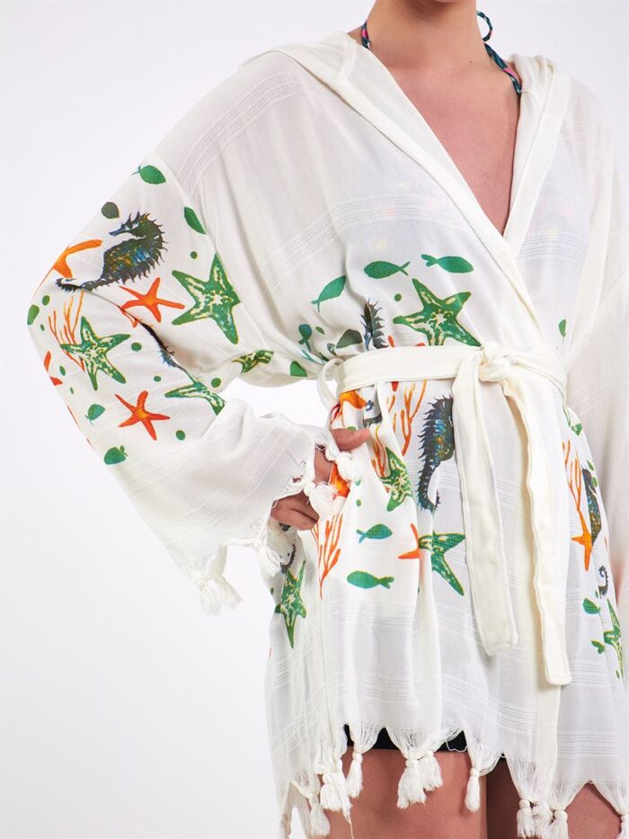 Sea Life Kapşonlu Kısa Pareo