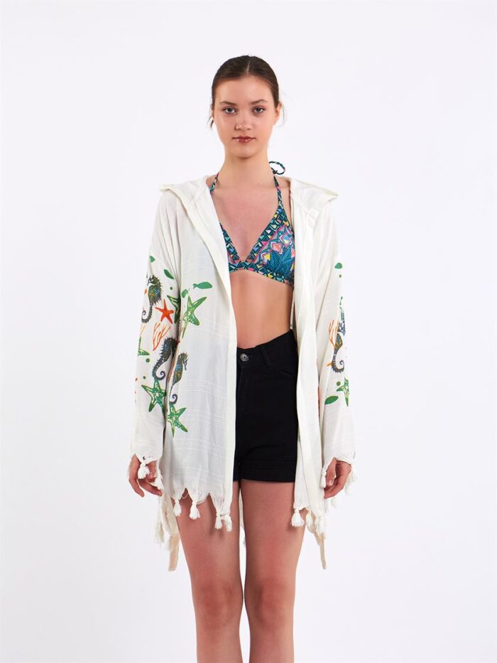 Sea Life Kapşonlu Kısa Pareo