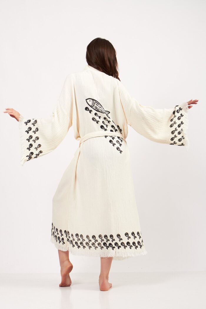 Aqua Stone Printed Cotton Kimono