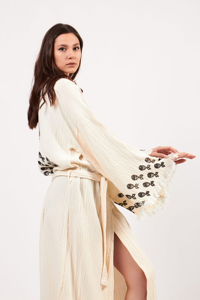 Aqua Stone Printed Cotton Kimono