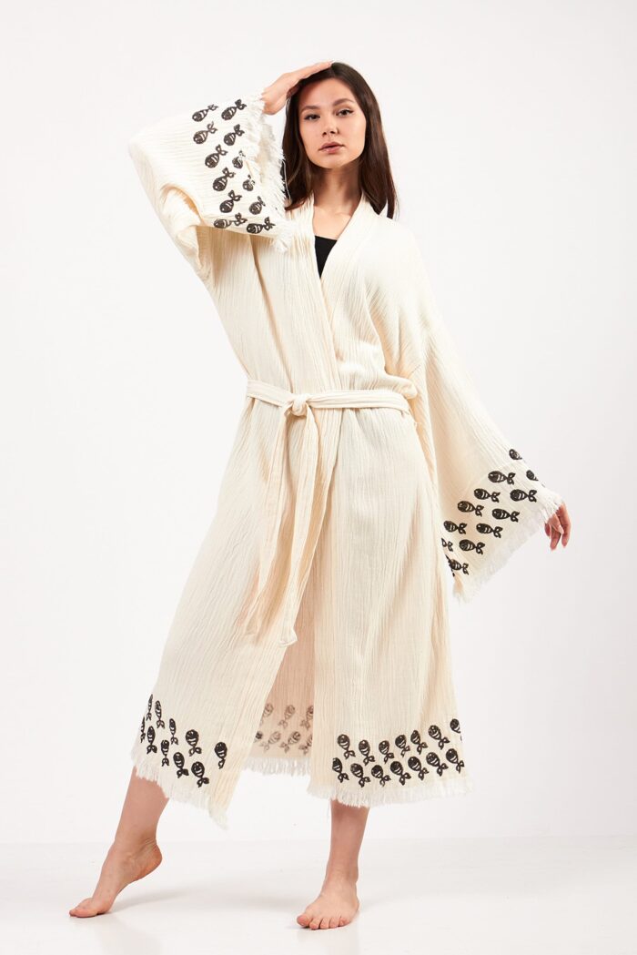 Aqua Stone Printed Cotton Kimono