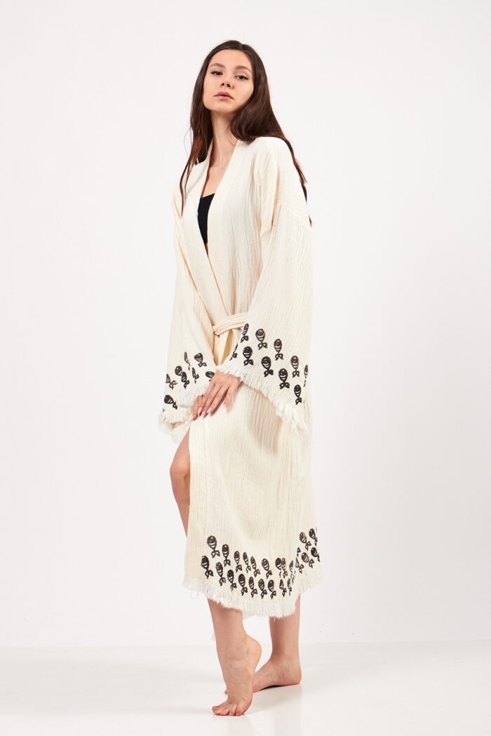 Aqua Stone Printed Cotton Kimono