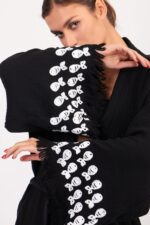 Aqua Taş Baskılı Pamuklu Kimono Siyah