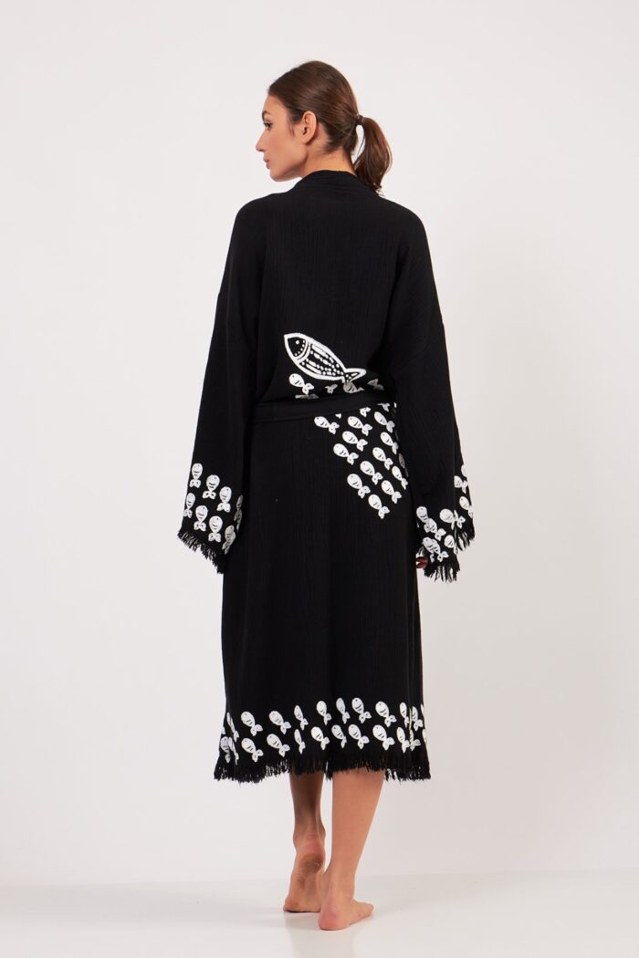 Aqua Taş Baskılı Pamuklu Kimono Siyah Aqua Taş Baskılı Pamuklu Kimono Siyah