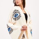 Kimono aus Baumwoll-Musselin mit Augenmuster und Steindruck