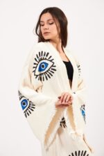 Eye Patterned Stone Printed Cotton Muslin Kimono